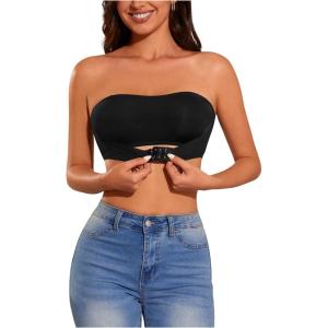 imageOYOANGLE Womens Bandeau Bralette Seamless NonSlip Comfortable Strapless BraBlack