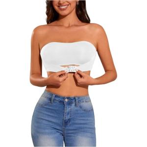 imageOYOANGLE Womens Bandeau Bralette Seamless NonSlip Comfortable Strapless BraWhite
