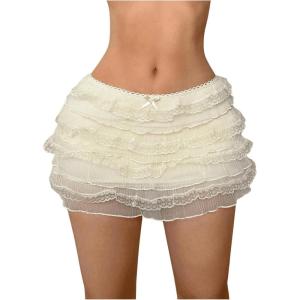 imageOYOANGLE Womens Bow Sheer Mesh Ruffled Mini Skirt Y2K Low Waist Layered A Line SkirtsApricot