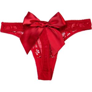 imageOYOANGLE Womens Bow Sheer VStrings Low Rise Thong Panties UnderwearRed