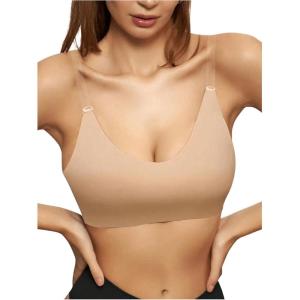 imageOYOANGLE Womens Clear Strap Invisible Seamless Bra Wireless Dance Bra Backless Non Padded BraletteApricot
