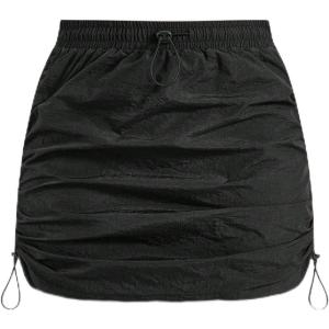 imageOYOANGLE Womens Drawstring Side Mini Cargo Skirt Elastic High Waist Ruched Bodycon Pencil SkirtsBlack