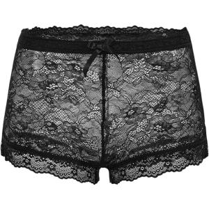 imageOYOANGLE Womens Floral Lace Sheer Elastic Waist Shorts Bow Knot See Through Y2k Boy Shorts PettipantsBlack