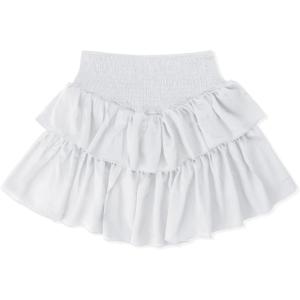 imageOYOANGLE Womens High Waist Tiered Skirt Cute Summer Flowy Ruffle Mini SkirtsWhite