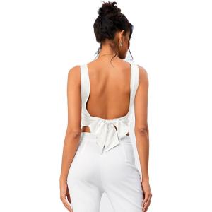 imageOYOANGLE Womens Satin Crop Top Bowknot Backless Sleeveless Ruched Party Blouse Going OutWhite