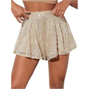 imageOYOANGLE Womens Sequin Glitter High Waisted Skirt Shorts Party Sparkly A Line Mini SkortChampagne