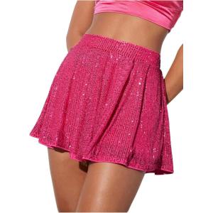 imageOYOANGLE Womens Sequin Glitter High Waisted Skirt Shorts Party Sparkly A Line Mini SkortHot Pink