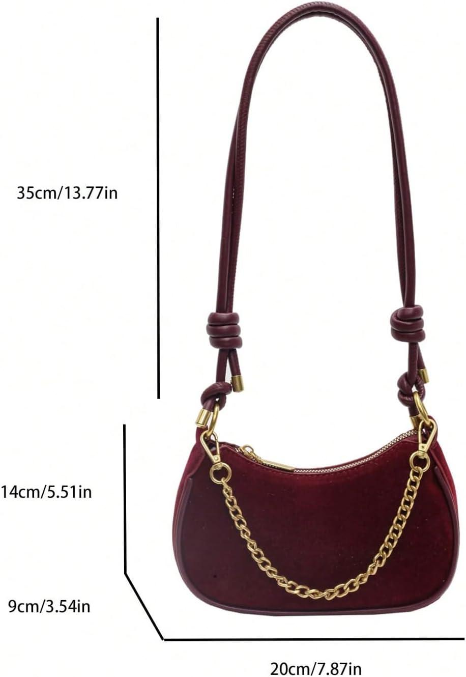 imageOYOANGLE Womens Suede Chain Decor Mini Shoulder Bags Zipper Clutch Purse Handbags Vintage Elegant Crossbody BagBurgundy