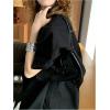 imageOYOANGLE Womens Bow Decor Zipper Top Handle Handbags Lightweight Solid Casual Shoulder Bags Clutch PurseBlack