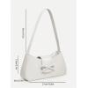 imageOYOANGLE Womens Bow Decor Zipper Top Handle Handbags Lightweight Solid Casual Shoulder Bags Clutch PurseWhite