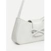 imageOYOANGLE Womens Bow Decor Zipper Top Handle Handbags Lightweight Solid Casual Shoulder Bags Clutch PurseWhite