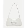 imageOYOANGLE Womens Bow Decor Zipper Top Handle Handbags Lightweight Solid Casual Shoulder Bags Clutch PurseWhite