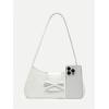 imageOYOANGLE Womens Bow Decor Zipper Top Handle Handbags Lightweight Solid Casual Shoulder Bags Clutch PurseWhite
