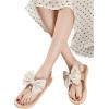 imageOYOANGLE Womens Bow Pearl Decor Open Toe Flip Flop Sandals Slingback Flat Summer Vacation Thong SandalsKhaki