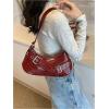 imageOYOANGLE Womens Buckled Punk Shoulder Bags Zipper Top Handle Handbags Y2k Adjustable Strap Underarm BagsBurgundy