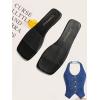 imageOYOANGLE Womens Clear Square Open Toe Sandals Pu Leather Flat Slide On Sandals Transparent Outdoor SlippersBlack