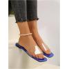 imageOYOANGLE Womens Clear Square Open Toe Sandals Pu Leather Flat Slide On Sandals Transparent Outdoor SlippersBlue