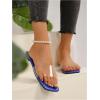 imageOYOANGLE Womens Clear Square Open Toe Sandals Pu Leather Flat Slide On Sandals Transparent Outdoor SlippersBlue