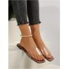 imageOYOANGLE Womens Clear Square Open Toe Sandals Pu Leather Flat Slide On Sandals Transparent Outdoor SlippersBrown