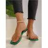 imageOYOANGLE Womens Clear Square Open Toe Sandals Pu Leather Flat Slide On Sandals Transparent Outdoor SlippersGreen