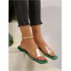 imageOYOANGLE Womens Clear Square Open Toe Sandals Pu Leather Flat Slide On Sandals Transparent Outdoor SlippersGreen
