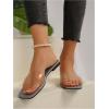 imageOYOANGLE Womens Clear Square Open Toe Sandals Pu Leather Flat Slide On Sandals Transparent Outdoor SlippersGrey