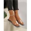 imageOYOANGLE Womens Clear Square Open Toe Sandals Pu Leather Flat Slide On Sandals Transparent Outdoor SlippersGrey