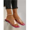 imageOYOANGLE Womens Clear Square Open Toe Sandals Pu Leather Flat Slide On Sandals Transparent Outdoor SlippersHot Pink