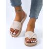 imageOYOANGLE Womens Corduroy Toe Post Single Band Thong Sandals Vacation Beach Casual Bohemian Flip FlopsApricot