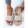 imageOYOANGLE Womens Corduroy Toe Post Single Band Thong Sandals Vacation Beach Casual Bohemian Flip FlopsApricot