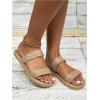 imageOYOANGLE Womens Double Bands Linen Sandals Open Toe Straw Slide Slippers Beach Flat SandalKhaki