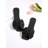 imageOYOANGLE Womens Floral Print Bow Sandals Square Open Toe Slip On Flat Sandals Elegant Outdoor SlippersBlack