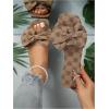 imageOYOANGLE Womens Floral Print Bow Sandals Square Open Toe Slip On Flat Sandals Elegant Outdoor SlippersBrown