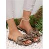 imageOYOANGLE Womens Floral Print Bow Sandals Square Open Toe Slip On Flat Sandals Elegant Outdoor SlippersBrown