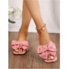 imageOYOANGLE Womens Floral Print Bow Sandals Square Open Toe Slip On Flat Sandals Elegant Outdoor SlippersPink