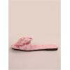 imageOYOANGLE Womens Floral Print Bow Sandals Square Open Toe Slip On Flat Sandals Elegant Outdoor SlippersPink
