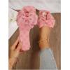 imageOYOANGLE Womens Floral Print Bow Sandals Square Open Toe Slip On Flat Sandals Elegant Outdoor SlippersPink