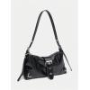 imageOYOANGLE Womens Leather Vintage Underarm Bags Buckled Zipper Punk Shoulder Bag Adjustable Strap Crossbody HandbagsBlack
