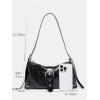 imageOYOANGLE Womens Leather Vintage Underarm Bags Buckled Zipper Punk Shoulder Bag Adjustable Strap Crossbody HandbagsBlack