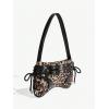 imageOYOANGLE Womens Leopard Print Shoulder Bags PU Leather Zipper Buckled Y2K Clutch Purses Funky Hobo BagBrown
