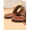 imageOYOANGLE Womens Leopard Print Strappy Toe Post Slide Sandals Outdoor Flat Sandal Summer Beach ShoesBrown