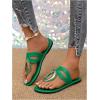 imageOYOANGLE Womens Metal Decor Leather Thong Sandals Open Toe Slip on Flat Sandal Casual Flip FlopsGreen
