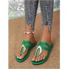 imageOYOANGLE Womens Metal Decor Leather Thong Sandals Open Toe Slip on Flat Sandal Casual Flip FlopsGreen