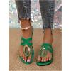 imageOYOANGLE Womens Metal Decor Leather Thong Sandals Open Toe Slip on Flat Sandal Casual Flip FlopsGreen