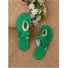imageOYOANGLE Womens Metal Decor Leather Thong Sandals Open Toe Slip on Flat Sandal Casual Flip FlopsGreen