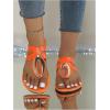 imageOYOANGLE Womens Metal Decor Leather Thong Sandals Open Toe Slip on Flat Sandal Casual Flip FlopsOrange