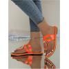 imageOYOANGLE Womens Metal Decor Leather Thong Sandals Open Toe Slip on Flat Sandal Casual Flip FlopsOrange