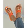 imageOYOANGLE Womens Metal Decor Leather Thong Sandals Open Toe Slip on Flat Sandal Casual Flip FlopsOrange