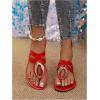 imageOYOANGLE Womens Metal Decor Leather Thong Sandals Open Toe Slip on Flat Sandal Casual Flip FlopsRed