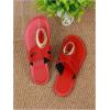 imageOYOANGLE Womens Metal Decor Leather Thong Sandals Open Toe Slip on Flat Sandal Casual Flip FlopsRed